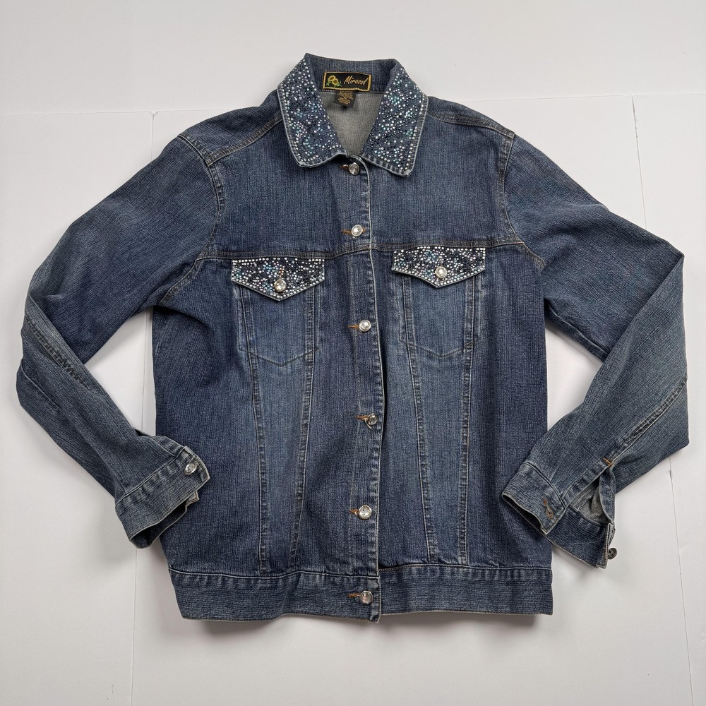 Mirasol Denim Jacket Womens Medium Blue Rhinestone Embellished Western Cowgirl